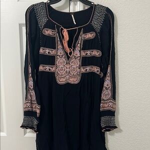 Free People Black Top with Pink and Blue Details